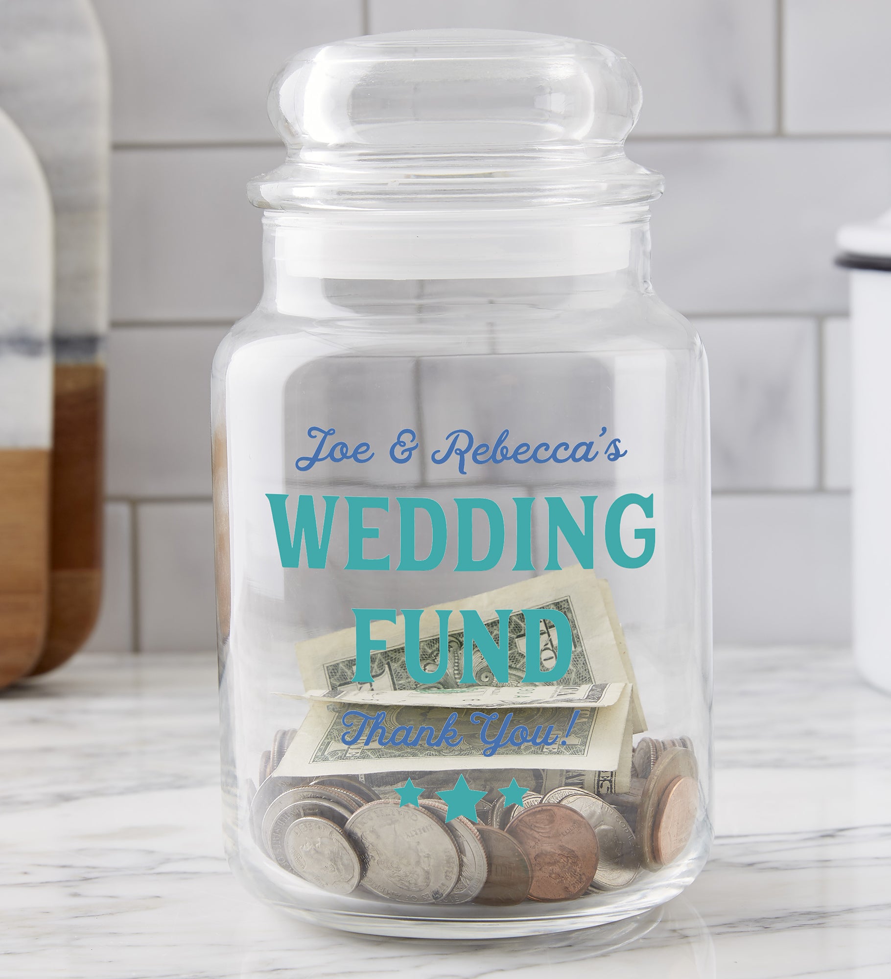 Wedding Fund Personalized Glass Money Jar